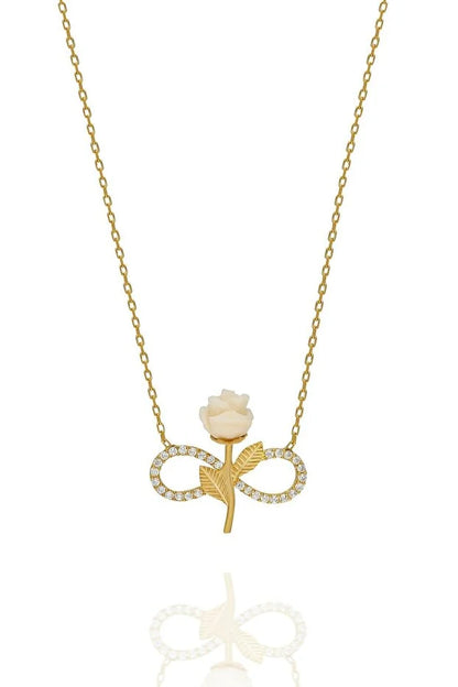 925 Sterling Zilver Vergulde Witte Roos Oneindigheid Ketting Zirkoon