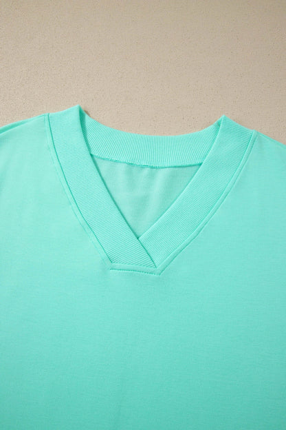Effen V-hals Top Met Korte Mouwen & Shorts Met Trekkoord Set