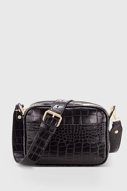 Zwarte krokoprint cross-body tas voor dames