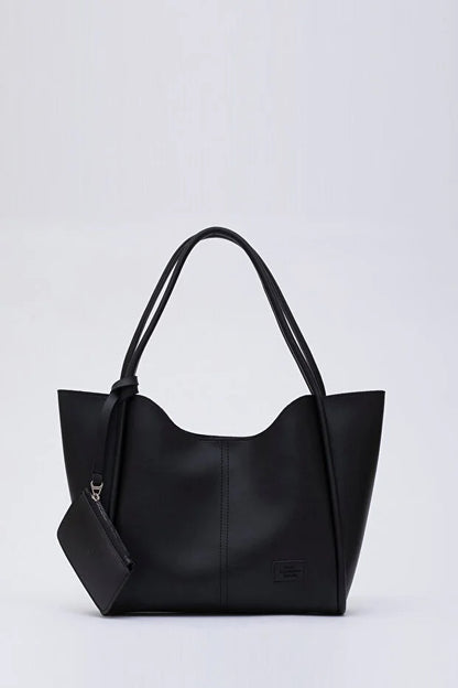 Zwarte SHK108 kunstleren dames hand-/schoudertas met portemonnee make-up