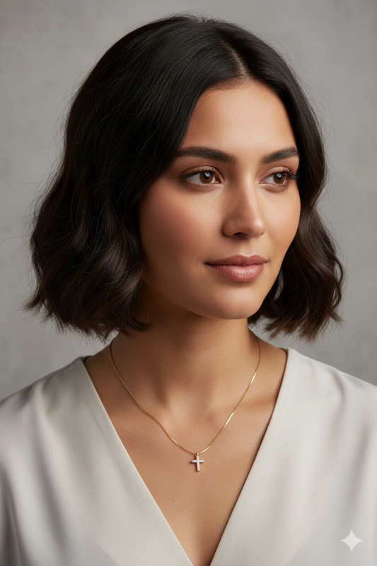 Halsband med kors och zirkonsten, elegant och minimalistiskt, för damer