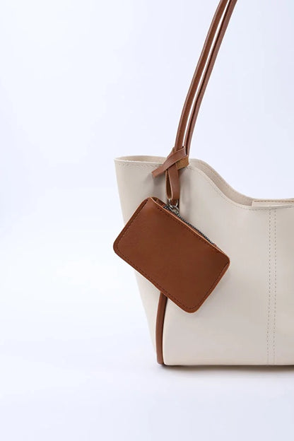 Crèmekleurige bruine SHK108 handtas van imitatieleer voor dames met portemonnee en make-up