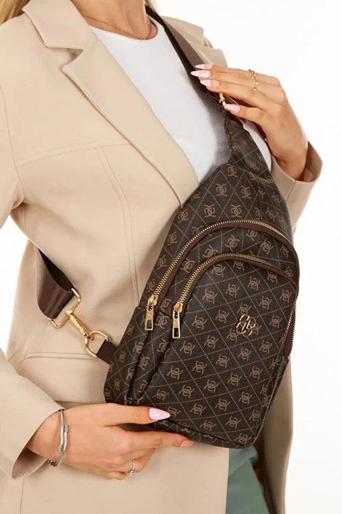 Dames bruin leren monogram cross-body heup- en schoudertas