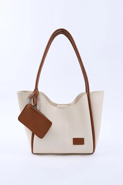 Crèmekleurige bruine SHK108 handtas van imitatieleer voor dames met portemonnee en make-up