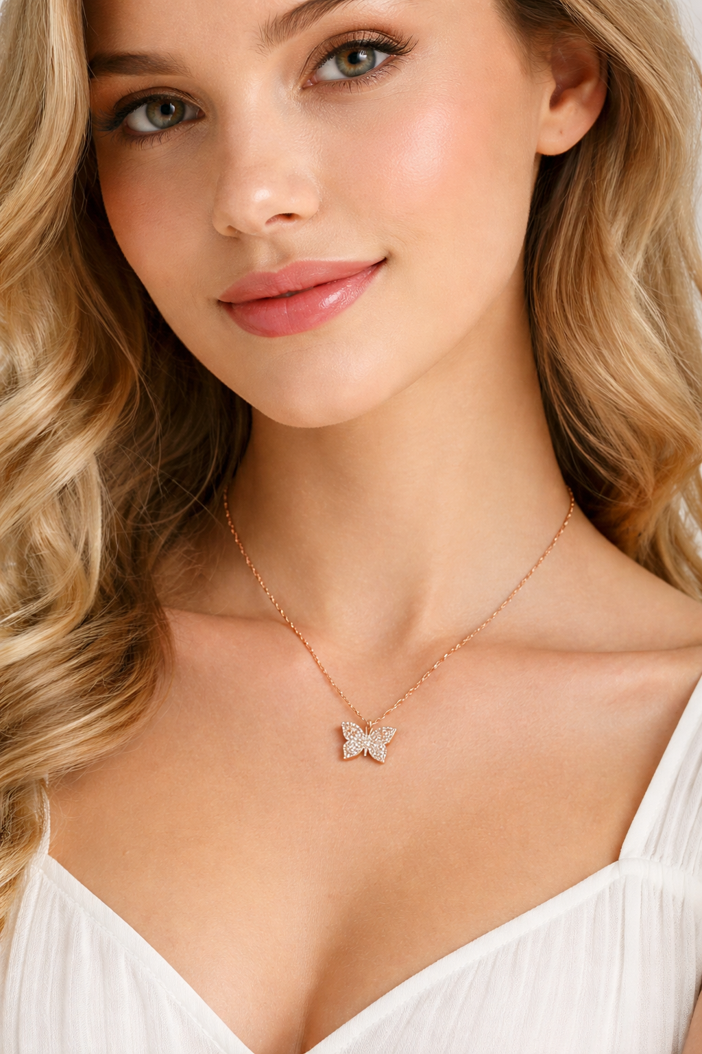 925 Sterling Zilver Roségouden Vlinder Ketting Dames Hanger Sieraden