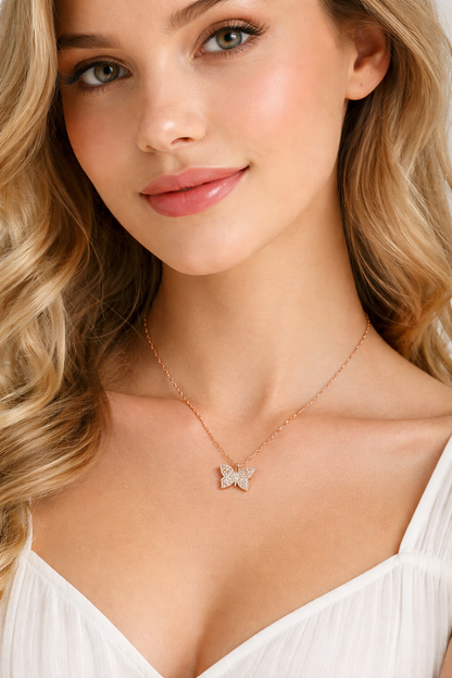 925 Sterling Zilver Roségouden Vlinder Ketting Dames Hanger Sieraden