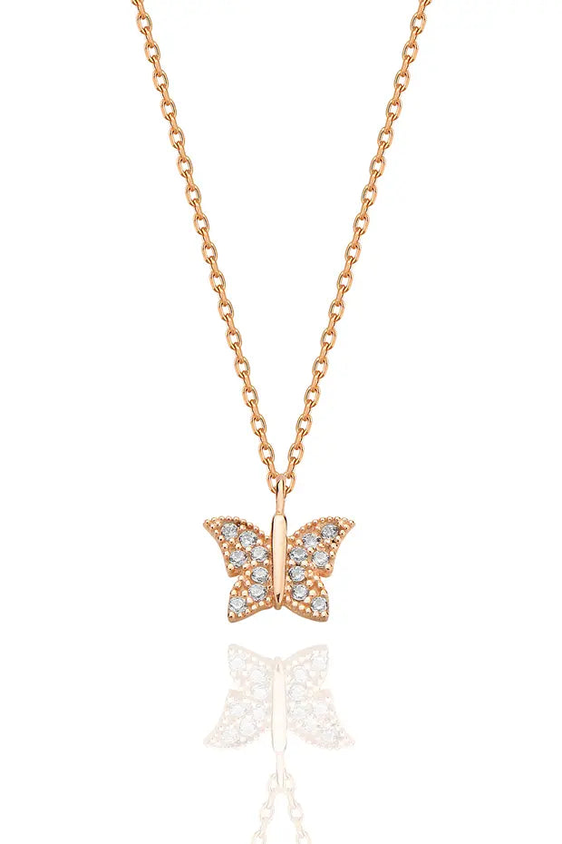 925 Sterling Zilver Roségouden Vlinder Ketting Dames Hanger Sieraden