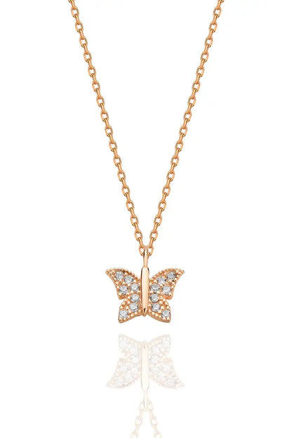 925 Sterling Zilver Roségouden Vlinder Ketting Dames Hanger Sieraden