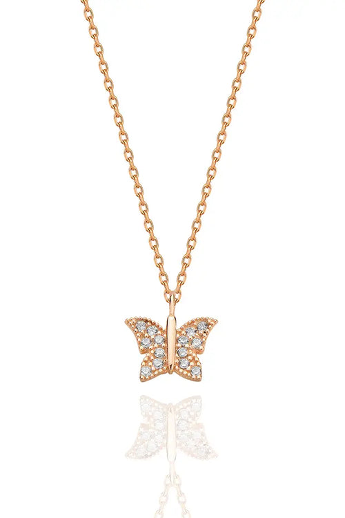 925 Sterling Zilver Roségouden Vlinder Ketting Dames Hanger Sieraden