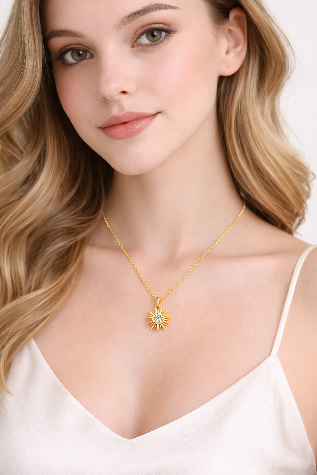 925 Sterling Zilveren Zonneketting met Witte Steen Elegante Hemels