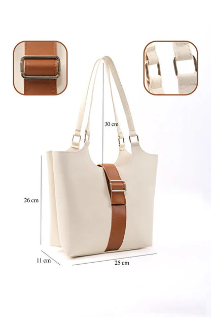 Bruine kunstleren crossbodytas met drukknoopsluiting en enkele witte band