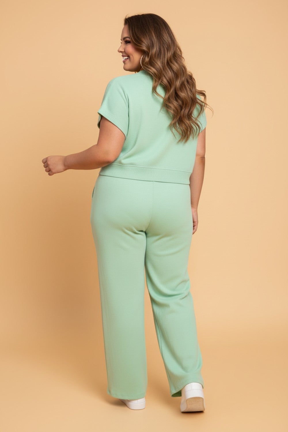 Effen Plus Size Top & Broekset met Trekkoord