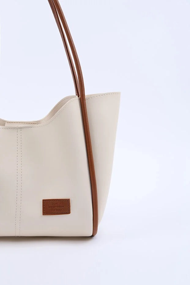 Crèmekleurige bruine SHK108 handtas van imitatieleer voor dames met portemonnee en make-up