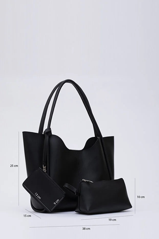 Zwarte SHK108 kunstleren dames hand-/schoudertas met portemonnee make-up