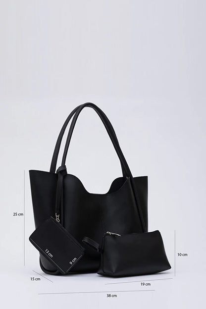 Zwarte SHK108 kunstleren dames hand-/schoudertas met portemonnee make-up