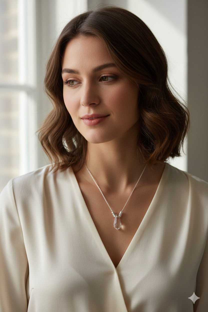 Halsband i 925 sterlingsilver med kristallhänge och elegant kedja