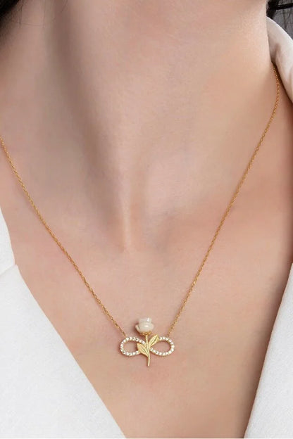 925 Sterling Zilver Vergulde Witte Roos Oneindigheid Ketting Zirkoon