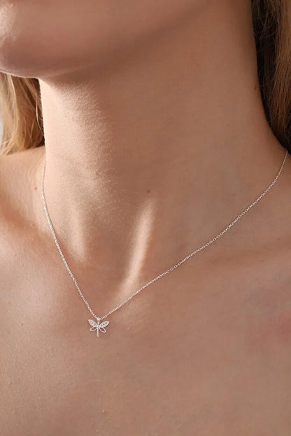 925 Sterling Zilver Minimalistische Libelle Ketting met Witte Zirkoon Steen