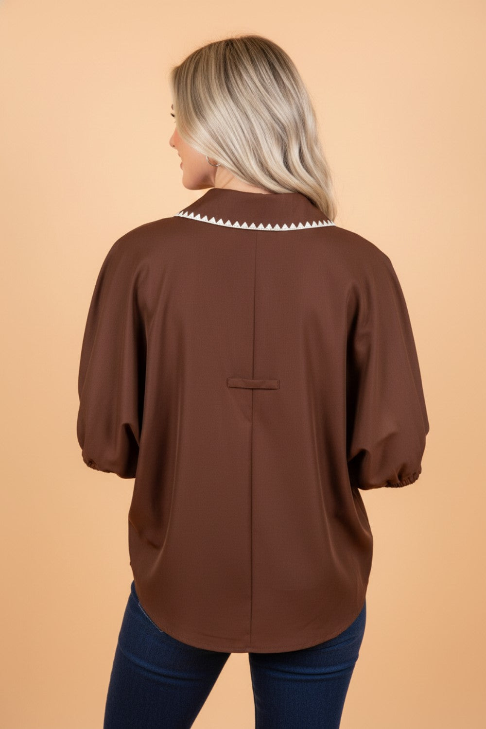 Contrastbies Knoop V-hals Korte Mouwen Blouse