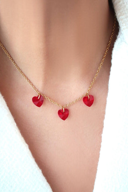 3 Rode Harten 24 Karaat Gouden Ketting