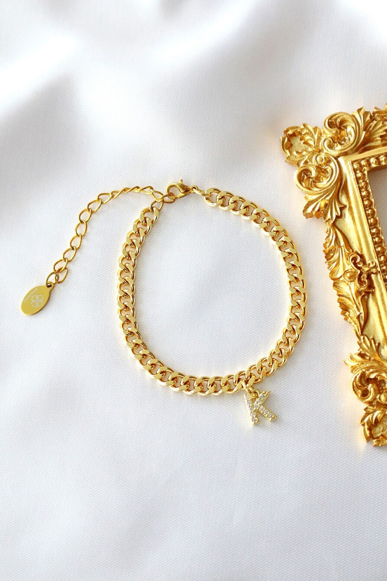 Aangepaste Initiaal 24 Karaat Dikke Cubaanse Ketting Armband