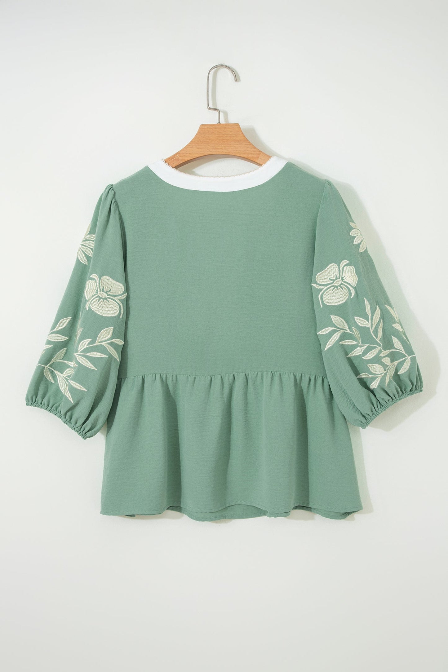 Geborduurde Colourblock Babydoll Blouse met Pofmouwen en Bloemenprint